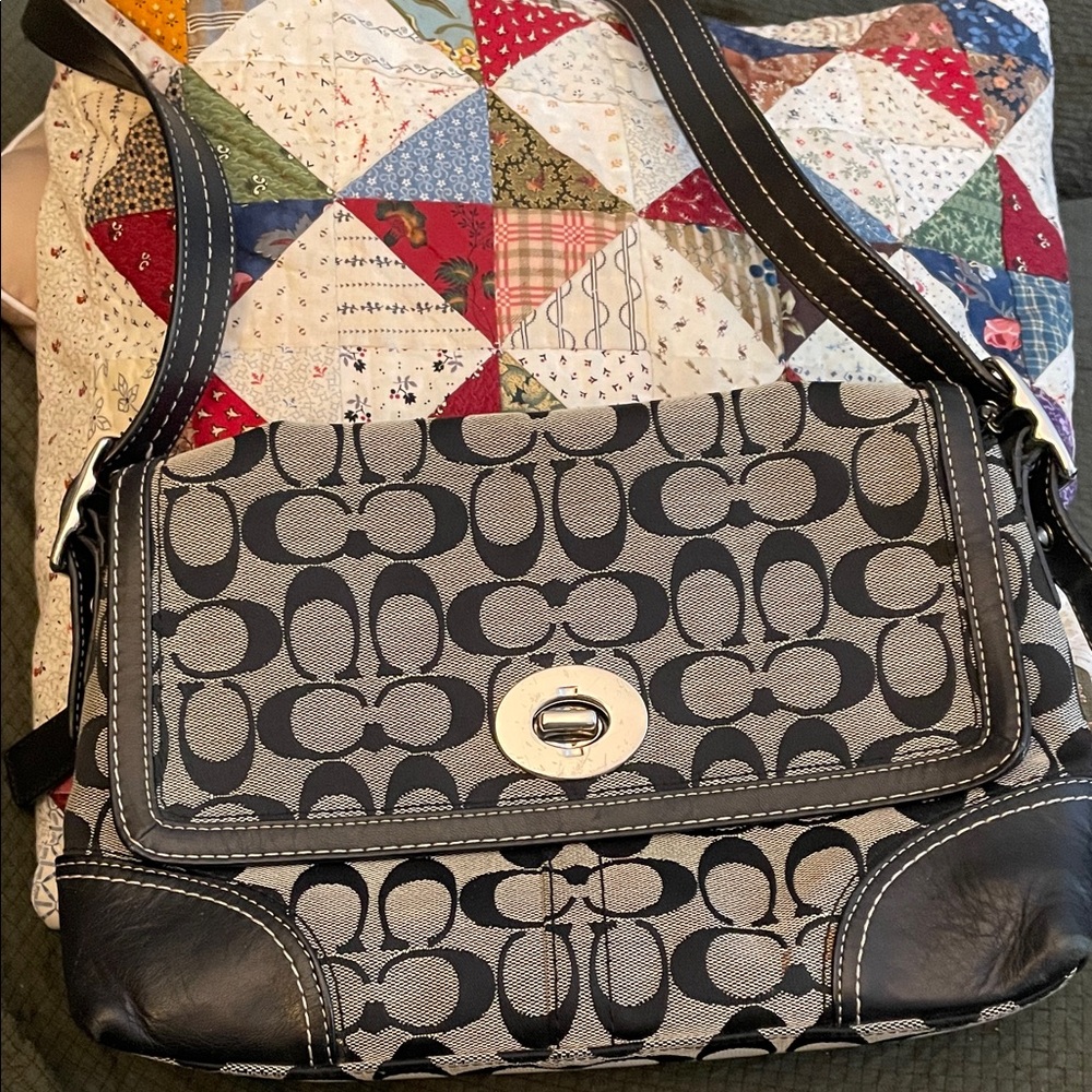 Coach Black and Gray Signature Shoulder Bag